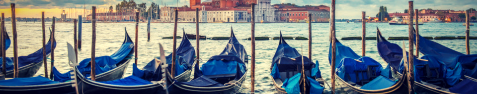 A row of gondolas in Venice